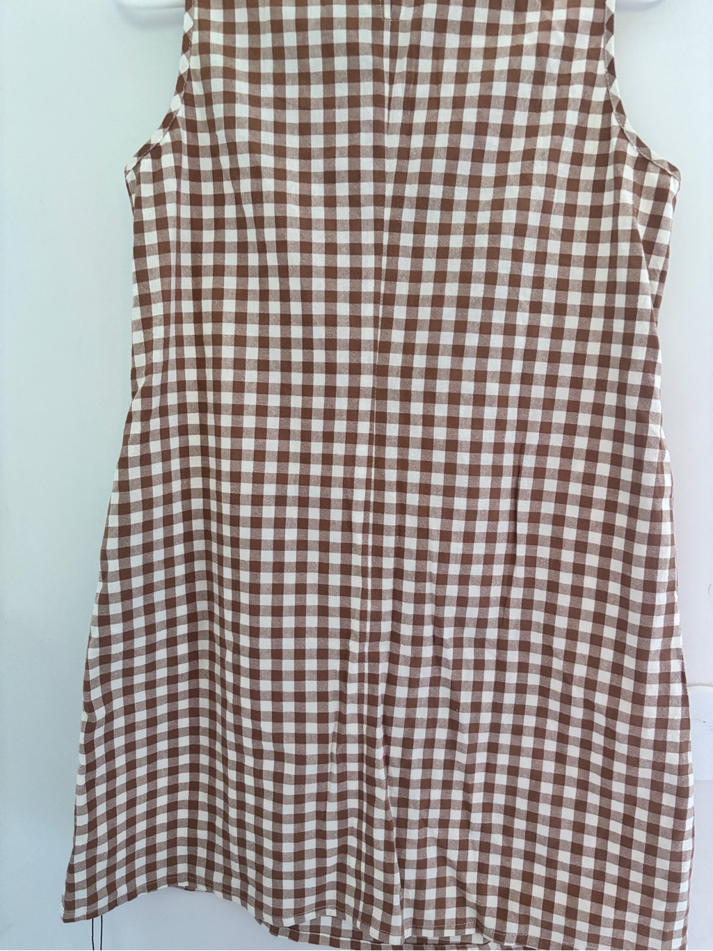 Nwt Who What Wear Summer Tan Gingham Midi Dress Side Pockets Keyhole Back Small — image 3 of 7